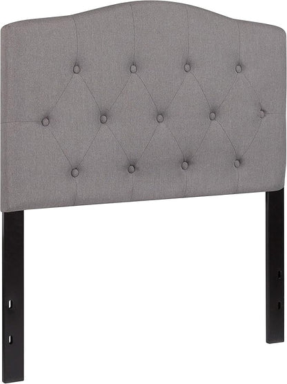 BizChair Arched Button Tufted Twin Size Headboard in Light Gray Fabric