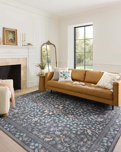 Loloi Rifle Paper Co. Maison Collection MAO-01 Nightingale Black 2'-6" x 9'-6", .19" Pile Height, Runner Rug