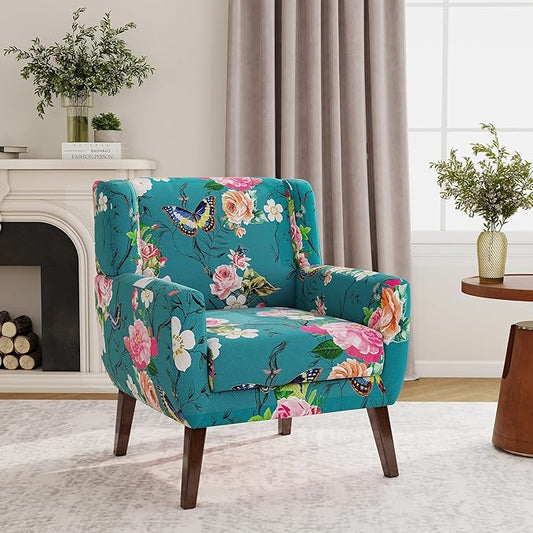 Accent Chair, Modern Fabric Armchair for Living Room, Comfy Upholstered Arm Chair Tufted for Indoor Bedroom Office Room (Pattern Blue)