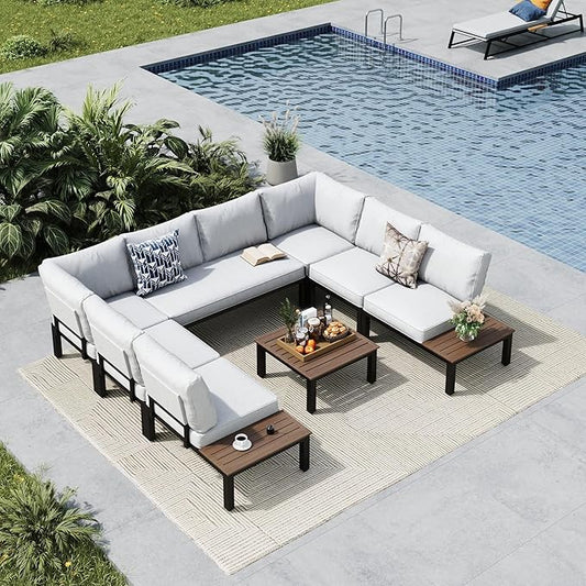 MFSTUDIO Patio Furniture Set,8 Seat Outdoor Sectional Sofa Patio Conversation Set with 1×Coffee Table for Backyard,Garden,Deck