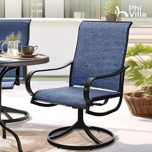 PHI VILLA Patio Swivel Dining Chairs Set of 4, All Weather Outdoor Chair with Textilene Mesh Fabric & Black Metal Frame for Outdoor Lawn Garden Poolside (Blue)