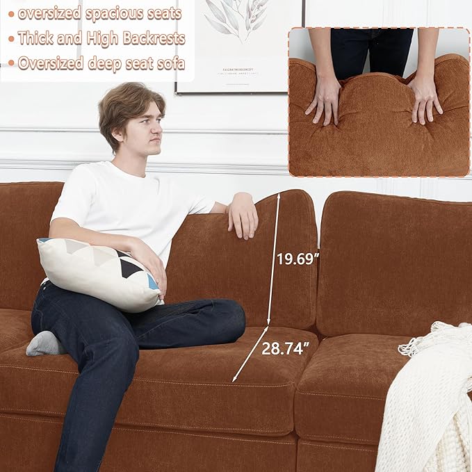 EASE MOOSE Large Sectional Modular Sofa，Large L Shape Sectional Couch Wide Deep Modular Sofa Couch Chenille Brown