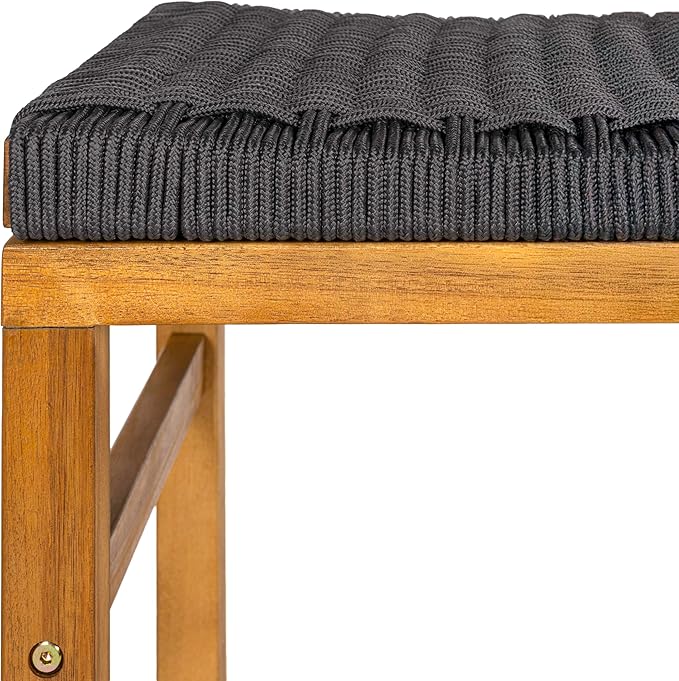 JONATHAN Y CSL1201B-SET2 Armand 25.6" Modern Coastal Backless Acacia Wood Outdoor Counter Stool with Woven Rope Seat, for Pool, Deck, Poolside, Light Teak/Grey (Set of 2)