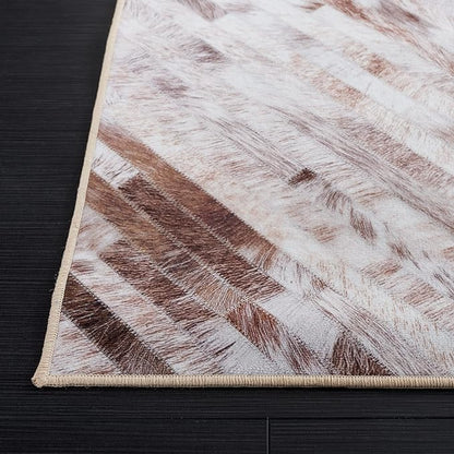 SAFAVIEH Washable Rug Faux Hide Collection - 2'6" x 10' Runner, Beige & Brown, Slip Resistant, Western Rustic Decor, Printed Pattern, Ideal for Living Room, Bedroom, Office, Dining Space (FAH526A)