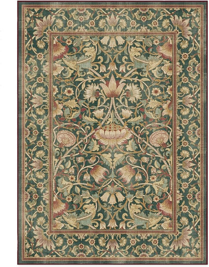 RUGGABLE x Morris & Co Machine Washable Area Rug – Lodden Soft Evergreen & Gold 5x7, Stain-Resistant, Non-Slip – Medium Rugs for Living Room, Bedroom, Hallway, Entryway & Office–with Standard Pad