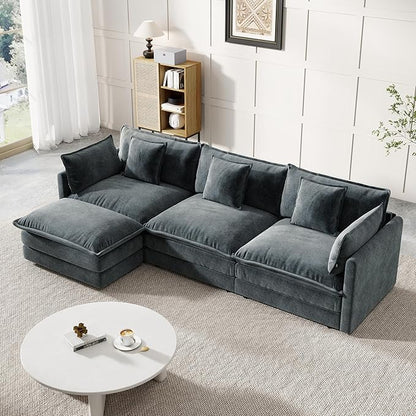 Modular Sectional Sofa, 111.5 Inch L-Shaped Cloud Sofa with Deep Seat Chenille Sofa with Cushions, Three-Self Sectional Sofa for Living Room Apartment,Gray