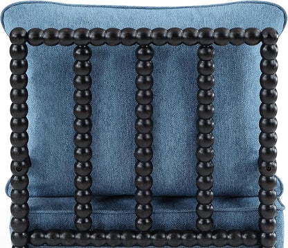 DUHOME Linen Fabric Spindle Accent Chair with Wood Frame,Modern Accent Spool Chairs with Padded Spring Seat and Brushed Blue Base for Living Room Bedroom Farmhouse Home Office Belcony
