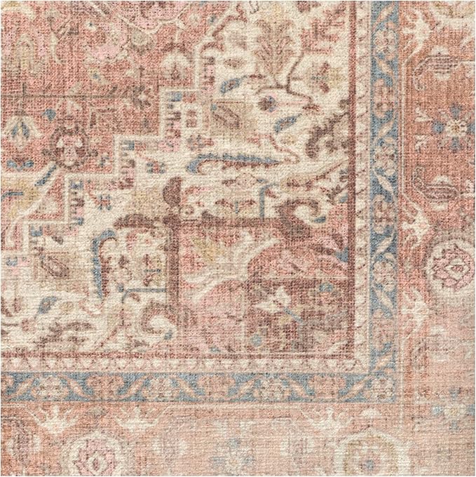 RUGGABLE Washable Area Rug – Kamran Rose Pink 10x14, Stain-Resistant, Non-Slip – Large Machine Washable Rugs for Living Room, Bedroom, Hallway, Entryway & Office–with Cushioned Pad