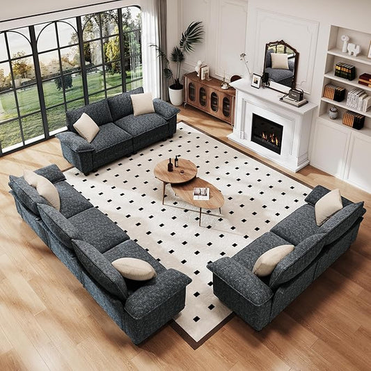 PHI VILLA Cloud Modular Couches Sets, 3 Pieces Large Sectional Sofa Set with Loveseats, 7-Seater Upholstered Couch for Living Room, Chenille Fabric, Dark Cyan