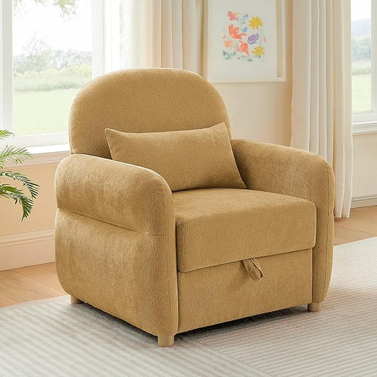 33.5" Mordern Accent Chairs,Reading Chair with Storage,Single Sofa in Chenille Fabric for Living Room, Bedroom and Compact Spaces. (Ginger Yellow)