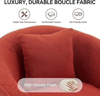 Swivel Accent Chair, Modern Upholstered Boucle Barrel Arm Chairs with Pillow for Living Room, 360 Degree Round Swivel Sherpa Armchair with Round Base for Bedroom Club (1, Orange)