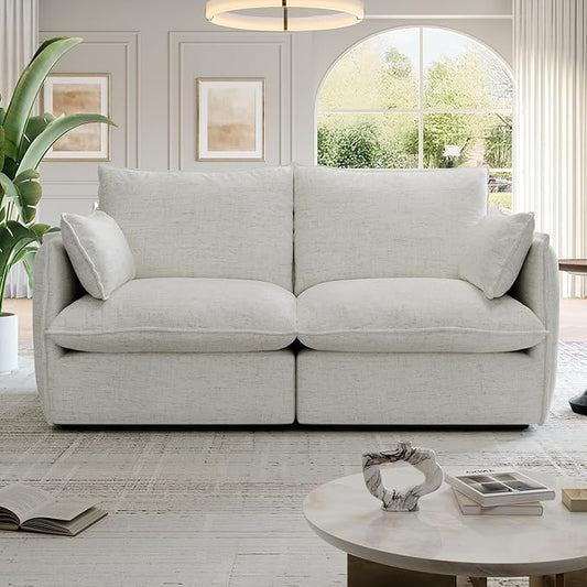 Cloud Modular Sectional Sofa, Waterproof Down Filled Sectional Sofa, High Backrest Loveseat Sectional Couches for Living Room, Modern Modular Couch with Removable Cover, Cream White