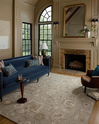 Loloi Chris Loves Julia Dorothea Collection DRT-01 Stone/Multi 2'-6" x 7'-6" Runner Rug Wool Neutral Floral Living Room Bedroom Carpet