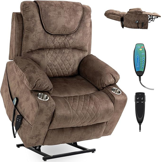 Large Power Lift Recliner Chair Sofa with Massage and Heat for Big and Tall Elderly,Infinite Positions,Dual Motor,Cup Holders,Extended Footrest,Velvet Home Theater Seat