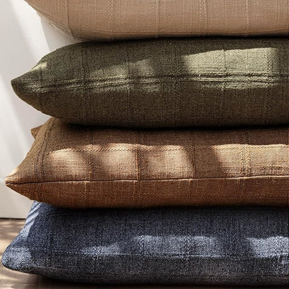 Foindtower Set of 2 Decorative Linen Check Throw Pillow Covers Neutral Farmhouse Lumbar Cushion Covers Modern Boho Home Decor for Sofa Chair Couch Bedroom Living Room,12×24 Inch,Brick
