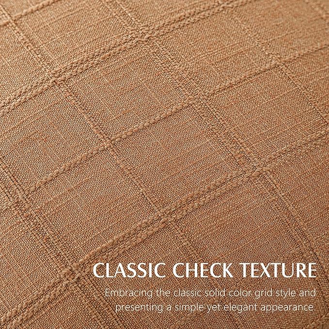 Foindtower Set of 2 Decorative Linen Check Throw Pillow Covers Neutral Farmhouse Vintage Cushion Covers Modern Boho Home Decor for Sofa Chair Couch Bedroom Living Room,18×18 Inch,Brick