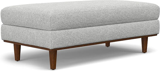 SIMPLIHOME Morrison 49-inch Wide Table Ottoman in Mist Grey Woven-Blend Fabric, Multifunctional Footrest, Coffee Table, or Extra Seating for Living Room, Mid-Century Modern Style