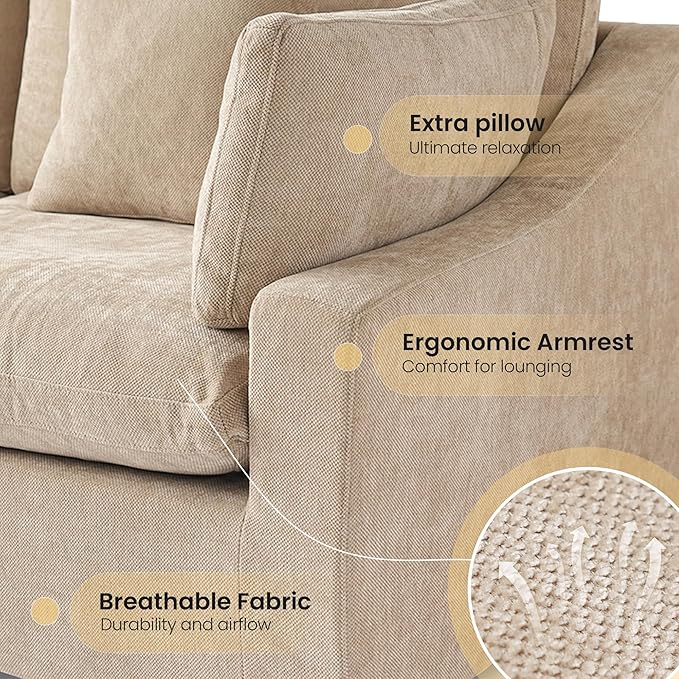 Cloud Modular Sectional Sofa with Ottoman,192" Sectional Sofa Bed Sleeper Couch for Living Room,Convertible Couch Deep Seat 9 Seater for Office Apartment,Covers Washable&Replaceable,Khaki