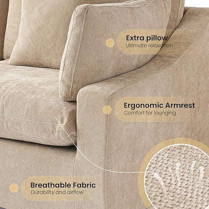 Cloud Modular Sectional Sofa with Ottoman,154" Sectional Sofa Bed Sleeper Couch for Living Room,Convertible Couch Deep Seat for Office Apartment,Covers Washable&Replaceable,Khaki