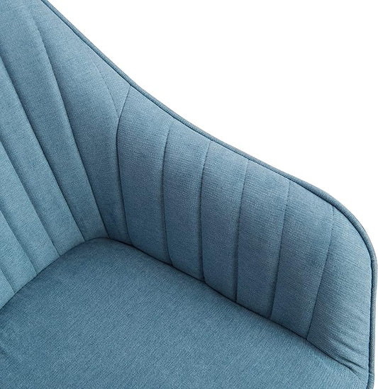 Zouron Mid Century Modern Swivel Accent Chair, Vanity Chair with Wooden Legs, Upholstered Arm Chair No Wheels, Accent Side Chair for Small Space Home Office Living Room Bedroom, Azure