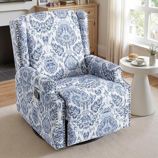 Lumibee Recliner Chair, 360° Swivel Rocker Recliner Chair with Footrest High Back, Comfy Upholstered Glider Rocking Chair for Living Room Bedroom (Navy)