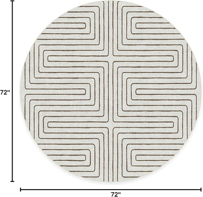 RUGGABLE x Jonathan Adler Machine Washable Area Rug – Labyrinth Camel/Ivory 6 ft Round, Stain-Resistant, Non-Slip – Medium Rugs for Living Room, Bedroom, Hallway, Entryway & Office–with Cushioned Pad