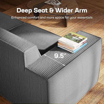 Marsail Modular Sectional Sofa, 111" L-Shaped Modular Sectional Couch with Deep Seat, Freely Combinable Sectional Clound Sofa for Living Room, No Assembly, Plush Corduroy Fabric, Grey