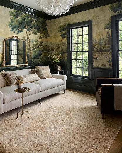 Loloi Chris Loves Julia Palma Collection PLM-06 Natural/Smoke 9'-6" x 13'-1" Fringe Area Rug Vintage Style Boho Living Room Bedroom Carpet