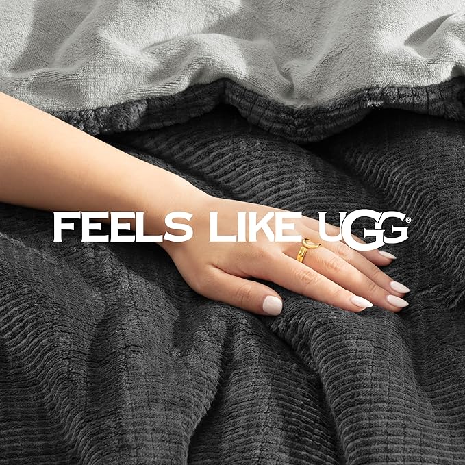 UGG Full/Queen Comforter Set 5 Piece Bed in a Bag with Throw Blanket, Decorative Pillow, Shams, Reversible Hypoallergenic Washable Luxury Warm Fluffy Bedding Set, Charcoal Grey (Remina)