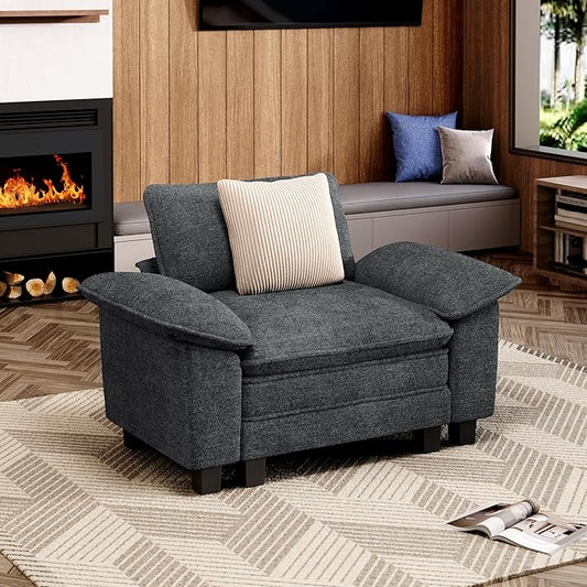 53.5" Cloud Modular Sectional Single Sofa, Deep Seat Armchair with Plush Chenille & Removable Arms for Living Room, Cyan