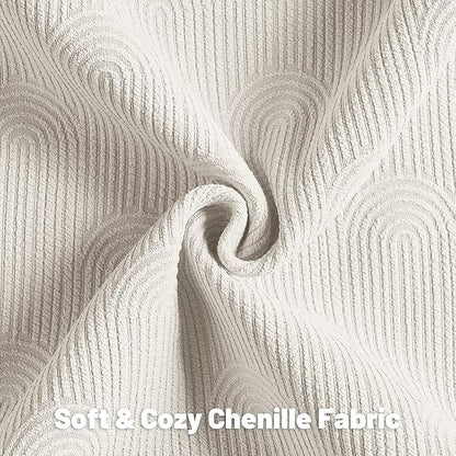 FUTEI Cream Chenille Decorative Throw Pillow Covers 20x20 Inch Set of 2,Soft Cozy Striped Geometric Patterns Cushion Cases,Modern Home Decor for Couch Bed Living Room