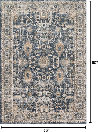 Loloi Teagan Collection TEA-03 Denim/Pebble 5'-3" x 7'-6" Area Rug, Large, Soft Neutral Rug, High-Traffic for Living Room, Bedroom, Home Office, Dining Area