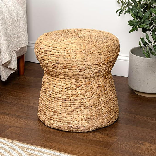 JONATHAN Y TBL2502A Alberto 18.5" Modern Bohemian Hand-Woven Hyacinth Mushroom Ottoman for Living Room, Bedroom, Entryway, Foyer, Natural Seagrass Foot Stool, Handwoven Footrest, Natural