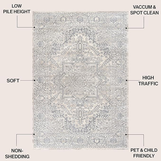 JONATHAN Y Vintage Medallion Indoor Area Rug Cream 3X5, Modern Boho for Living Room, Bedroom, Kitchen, Office, Easy-Cleaning, High Traffic, Pet-Friendly, Non-Shedding MDP100C-3