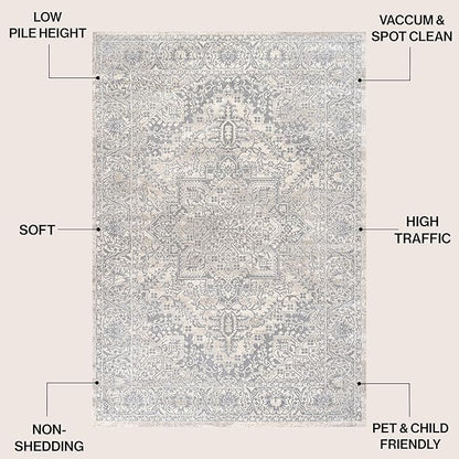 JONATHAN Y Vintage Medallion Indoor Area Rug Cream 4X6, Modern Boho for Living Room, Bedroom, Kitchen, Office, Easy-Cleaning, High Traffic, Pet-Friendly, Non-Shedding MDP100C-4