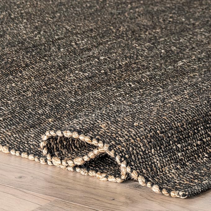nuLOOM 2'6" x 10' Elfriede Jute & Cotton Hand Woven Area Rug, Elfriede Charcoal, Solid Rustic Farmhouse Style, Weaved Design, Natural Fiber, for Bedroom, Living Room, Hallway, Office, Entryway