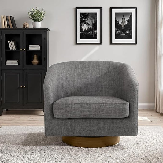 Lumibee Swivel Accent Chair, Chenille Fabric Swivel Barrel Chair for Living Room, Modern Comfy Upholstered Round Armchair Single Sofa Chair for Bedroom, Club-Grey