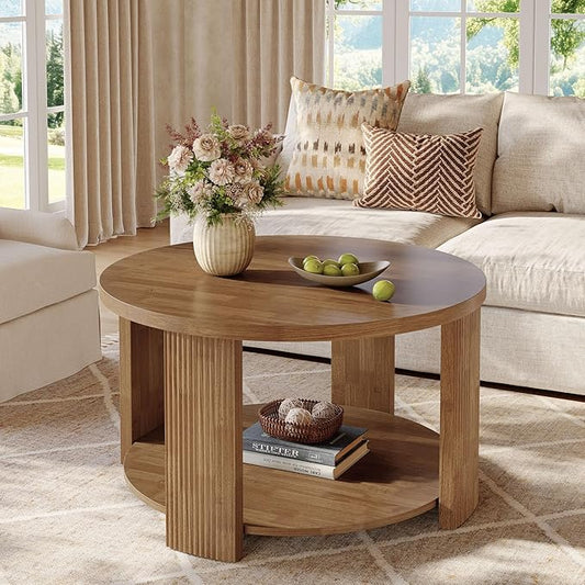 Tribesigns 2-Tier Round Coffee Table for Living Room, 31.5-Inch Mid-Century Modern Circle Accent Center Table with Thick Tabletop, Farmhouse Low Cocktail Tea Furniture, Easy Assembly (Rustic Brown)