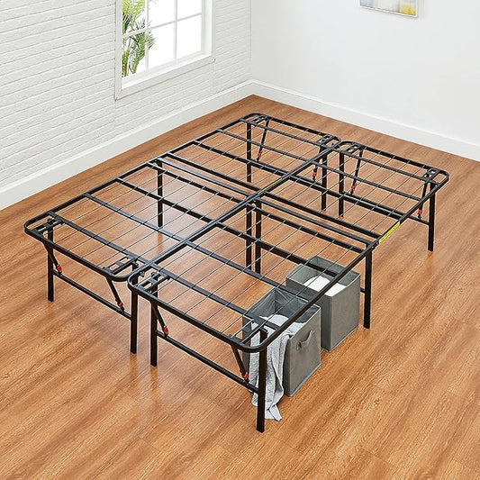 Amazon Basics Bed Frame with Storage, Foldable Metal Platform, Sturdy Steel, No Box Spring Needed, 18 Inches High, Tool-Free Setup, Queen Size, Black