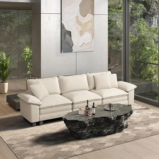 HERA'S HOUSE 124" Modular Sectional Sofa, Oversized Couches for Living Room, Comfy Cloud Couch 3-Seater Deep Seat Sofa with Throw Pillow, Chenille Beige