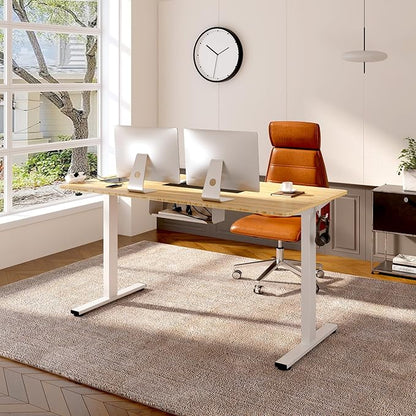 FLEXISPOT EN2 Whole-Piece Bamboo Standing Desk Clamp Power Strip, 55 x 28 Electric Stand Up Height Adjustable Desk with Cable Management (Grey Frame + 55" Bamboo Top, 2 Packages)