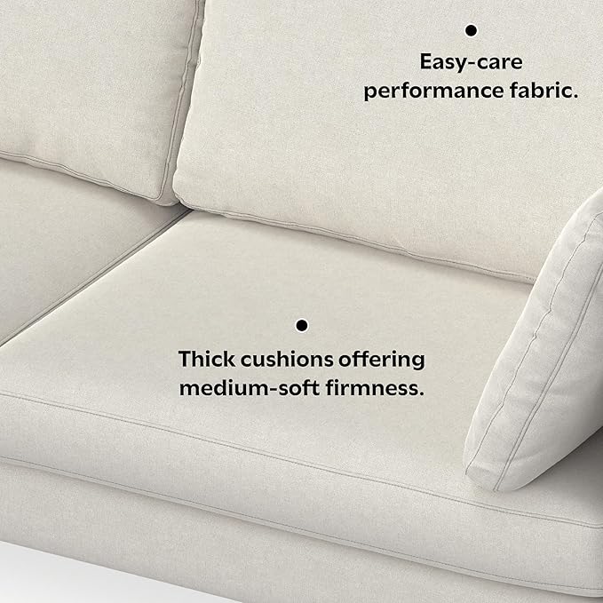 SIMPLIHOME Ava Sofa in 100% Recycled Polyester Tightly Woven Performance Fabric, Cream, 90-inches Wide, Handcrafted Mid-Century Modern Style Sofa for Living Room or Couch for Family Room