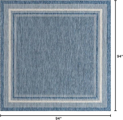 Unique Loom Outdoor Border Collection Area Rug - Soft Border (7' 10" Square, Blue/ Ivory)