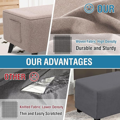 H.VERSAILTEX Ottoman Covers Slipcover Rectangle Fit Length 49"-50" Footrest Thick Linen Look 1 Piece Folding Storage Covers Ottoman Slipcovers Removable Footrest Covers Elastic Bottom - Heather Taupe