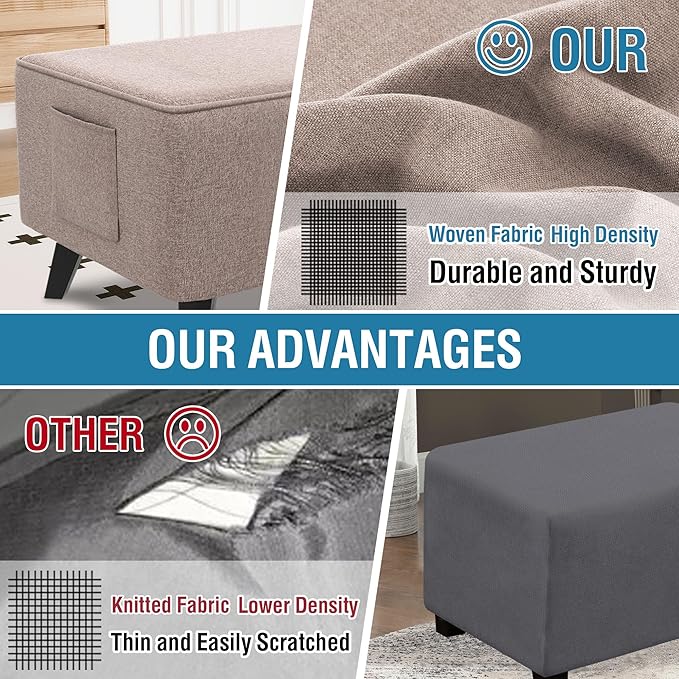 H.VERSAILTEX Ottoman Covers Slipcover Rectangle Fit Length 43"-44" Footrest Thick Linen Look 1 Piece Folding Storage Covers Ottoman Slipcovers Removable Footrest Covers Elastic Bottom - Heather Taupe