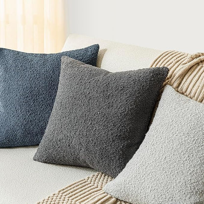 Foindtower Set of 2, Decorative Textured Boucle Throw Pillow Covers Accent Solid Pillow Cases Neutral Soft Cozy Couch Cushion Case for Chair Sofa Bedroom Living Room Home Decor 16 x 16 Inch Dark Grey
