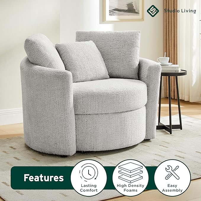 Studio Living® Beckett 48" Storage Chair, Modern Farmhouse, Pocket Coil Comfort, Easy Assembly, Chenille Fabric, Ivory