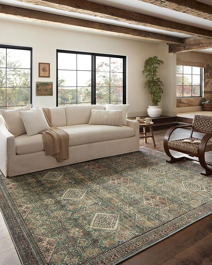 Loloi Magnolia Home by Joanna Gaines Sinclair Collection SIN-03 Turquoise/Multi 2'-0" x 5'-0", .25" Pile Height, Machine Washable, Accent Rug