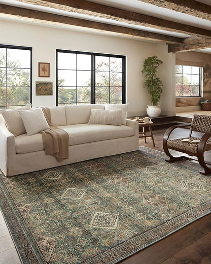 Loloi Magnolia Home by Joanna Gaines Sinclair Collection SIN-03 Turquoise/Multi 3'-6" x 5'-6", .25" Pile Height, Machine Washable, Accent Rug