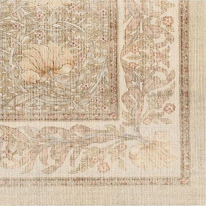 RUGGABLE x Morris & Co Machine Washable Runner Rug – Pimpernel Vintage Stone 2.5x10, Stain-Resistant, Non-Slip – Washable Rug for Hallway, Entryway, Living Room & Kitchen–with Standard Pad